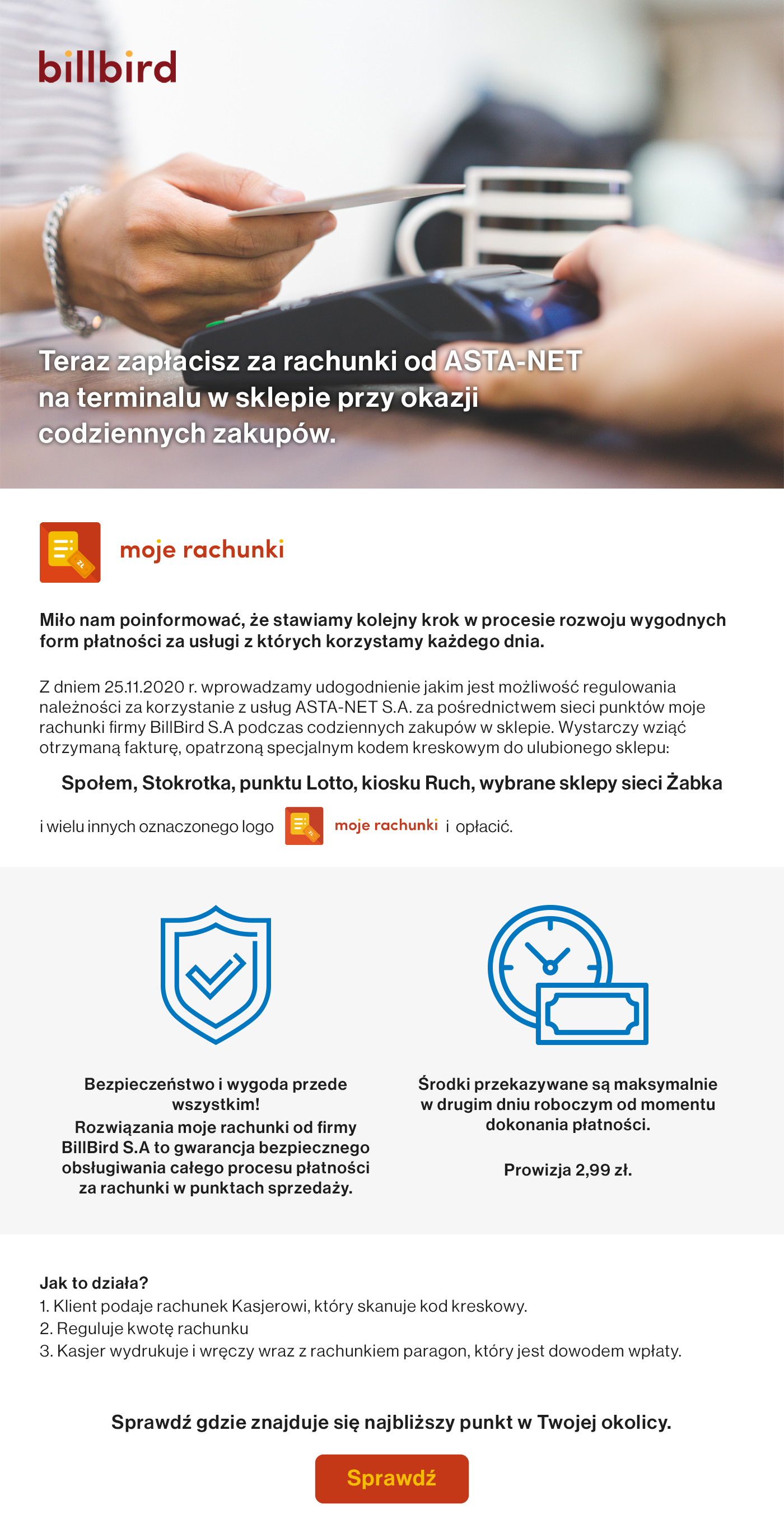 Zapłać za rachunki ASTA-NET w sklepie przy okazji codziennych zakupów.