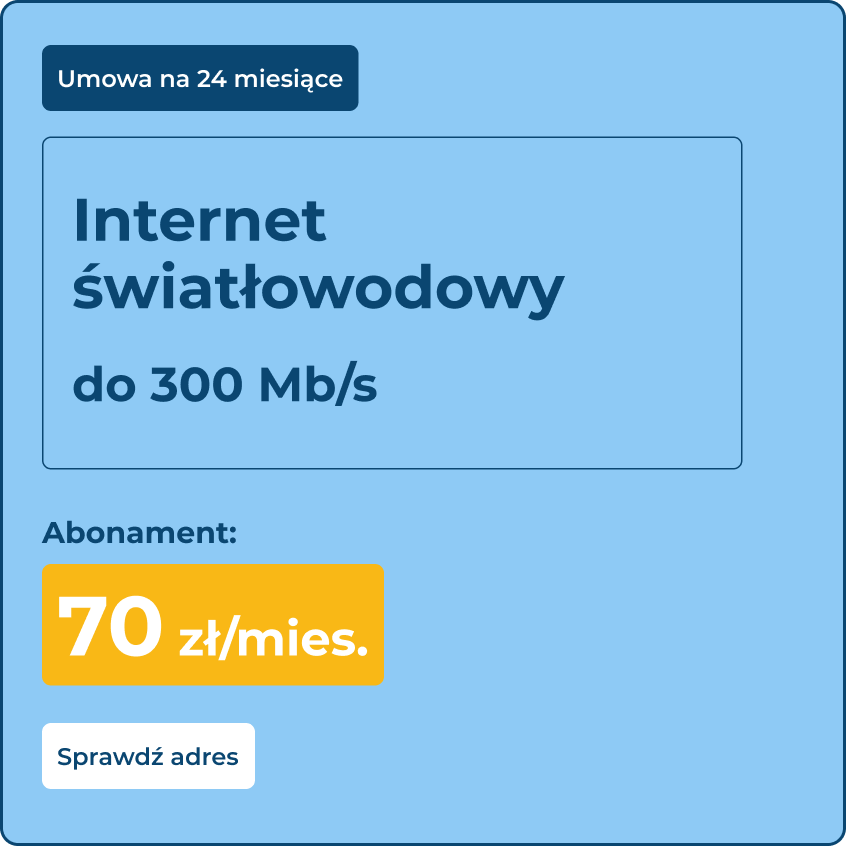 Internet światłowodowy do 300Mb/s - umowa 24 miesiące