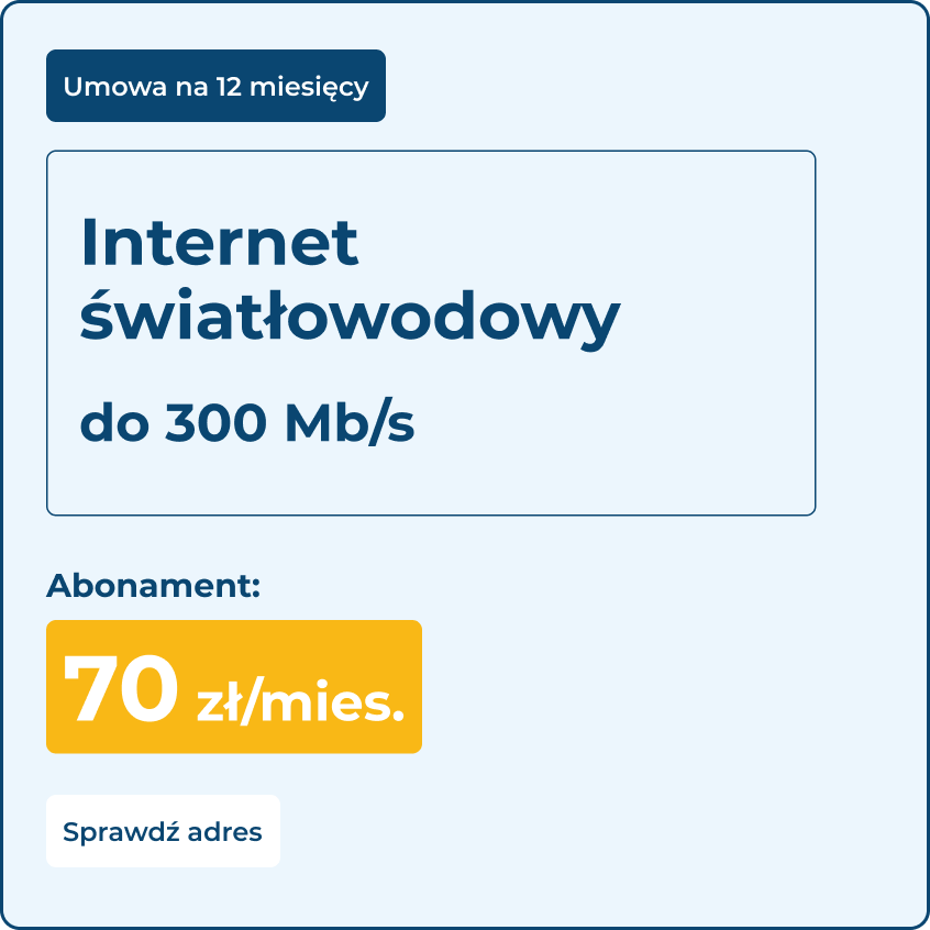 Internet światłowodowy do 300Mb/s - umowa 6 miesiący