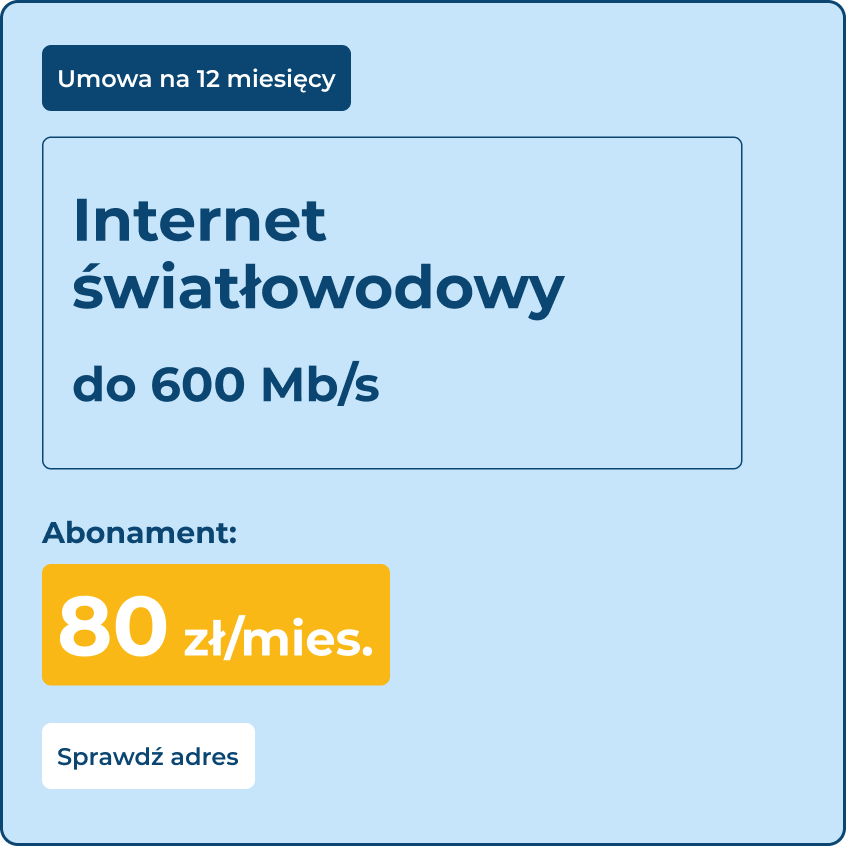Internet światłowodowy do 600Mb/s - umowa 6 miesiący