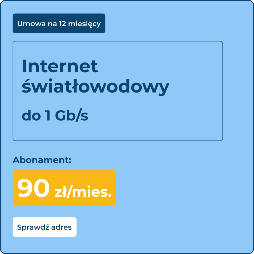 Internet światłowodowy do 1Gb/s - umowa 6 miesiący