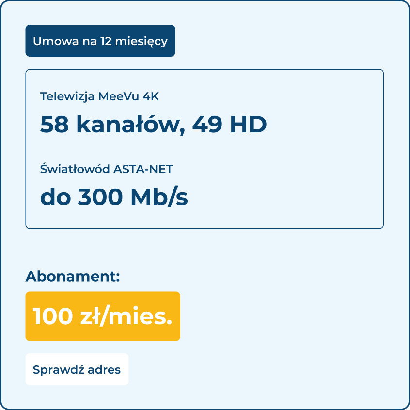 Światłowód ASTA-NET do 300Gb/s - umowa 6 miesięcy